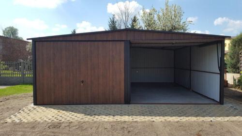 nowoczesny garaż blaszany dach dwuspadowy 6m x 6m